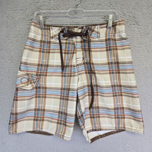 OP Board Shorts Mens 28 Tartan Plaid Adjustable Waist‎ Surfing Beach Water Polo